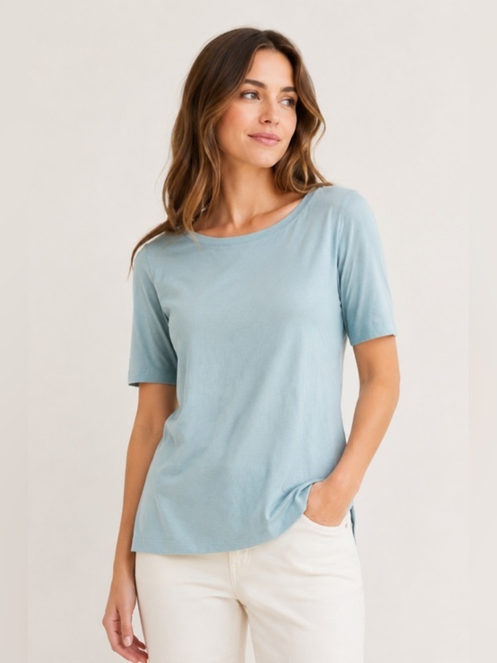 Chico’s Blue Pima Cotton Ultimate Tee Crewneck Short Sleeve Top Size 0